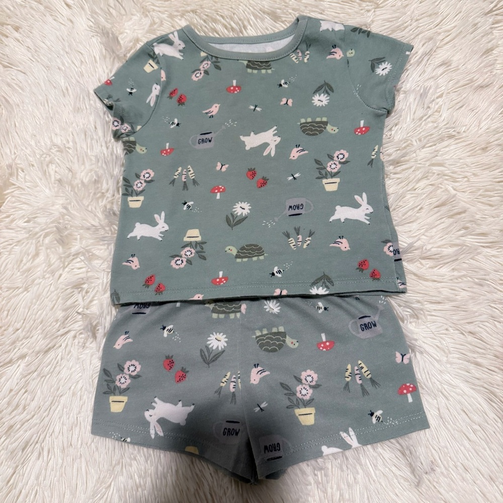 Green Bunny & Floral Baby Girl Set